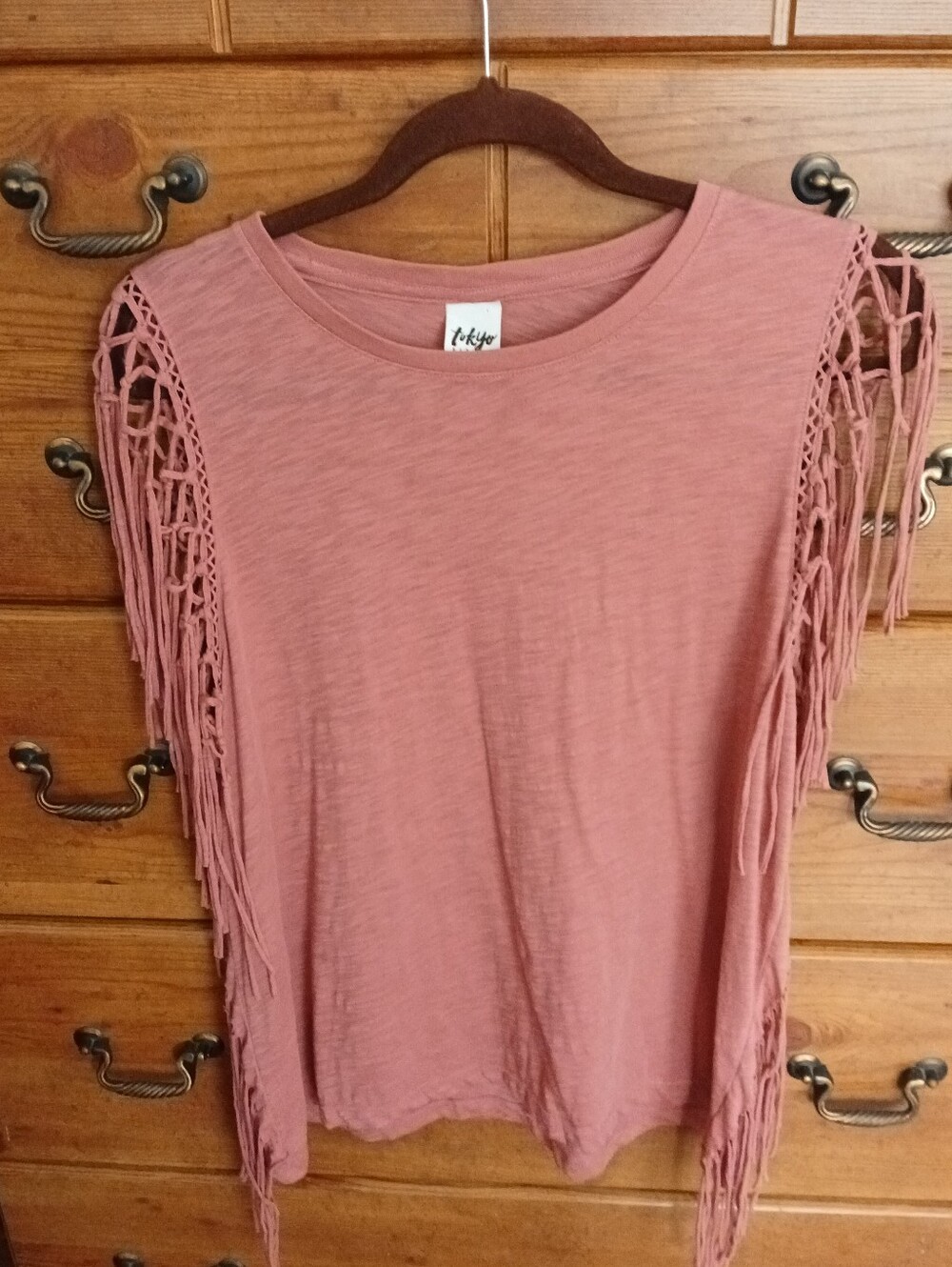 Tokyo Darling Dusty Rose Fringe Tank Top Size: Large